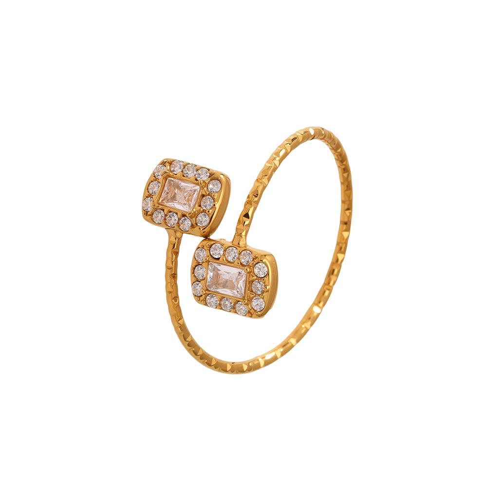 Mili Rhinestone Heart 5A Zircon Geometric Ring – 18K Gold-Plated Adjustable Stainless Steel Band Jewelry Set for Girls.