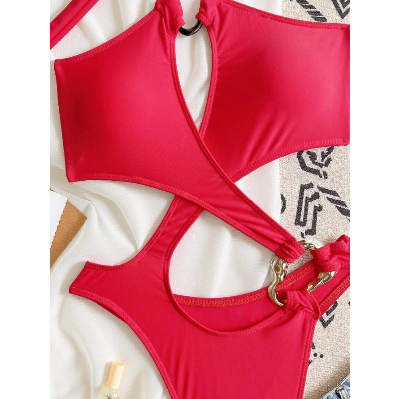 Damen Einfarbig Rückenfrei Kreuz One-Piece Badeanzug