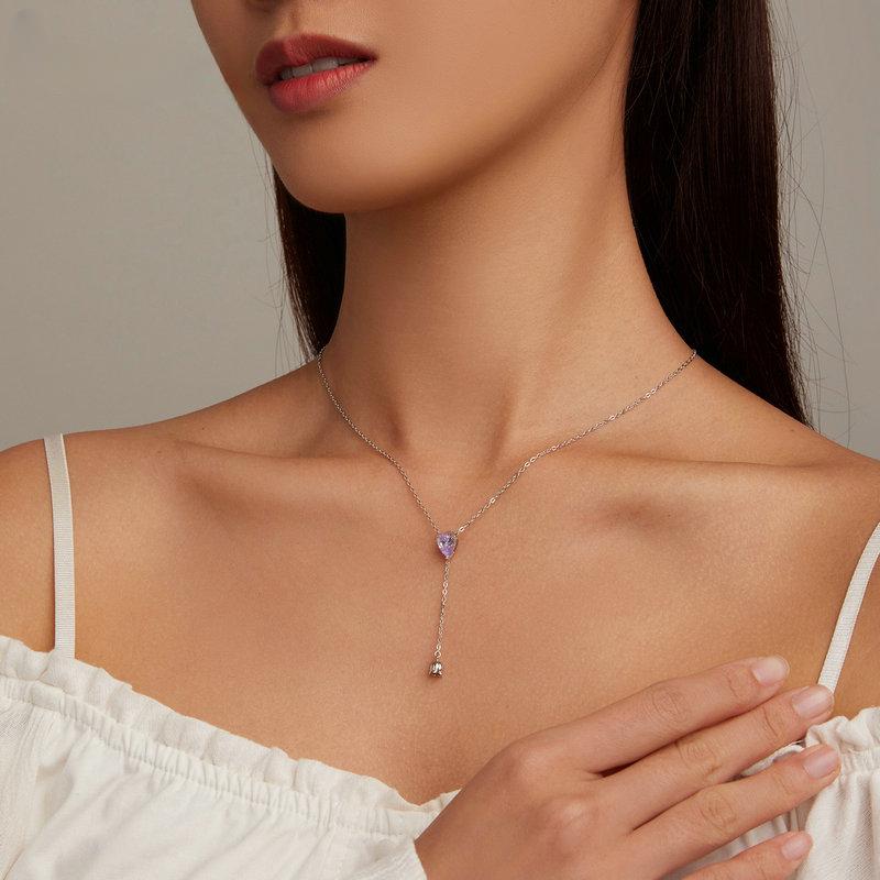 S925 Sterling Silver Purple Zircon Lily of the Valley Pendant Necklace Elegent Neck Chain for Women Fine Jewelry