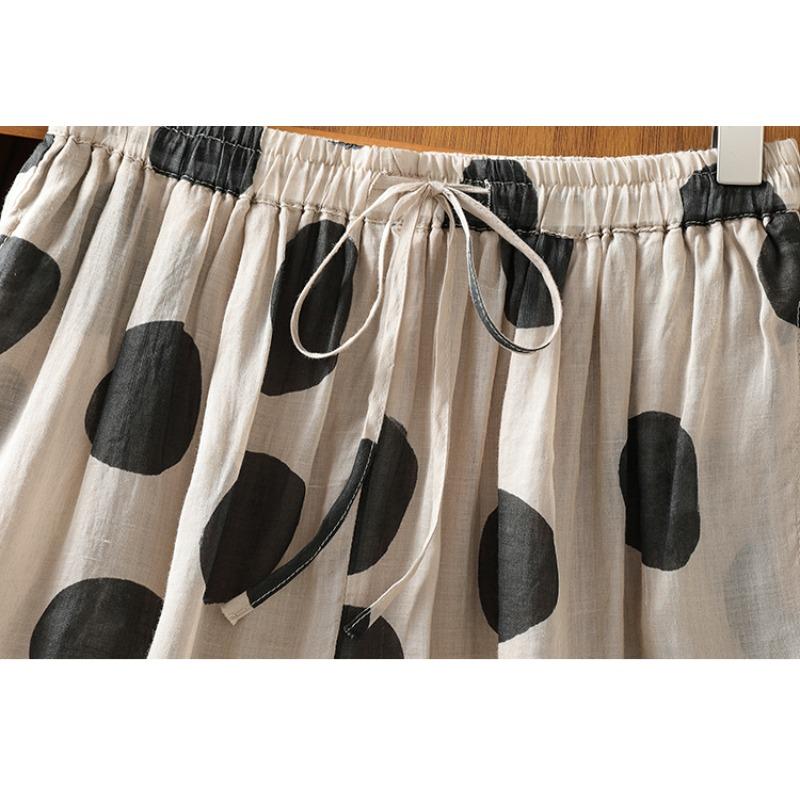 DIMANAF 2026 Summer New Plus Size Women Long Pants Vintage Loose Elastic Waist Casual Lady Bottoms Printing Black