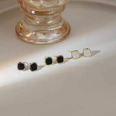 Silver Needle Black Geometric Square Earrings: Simple, Exquisite Light Luxury for Women