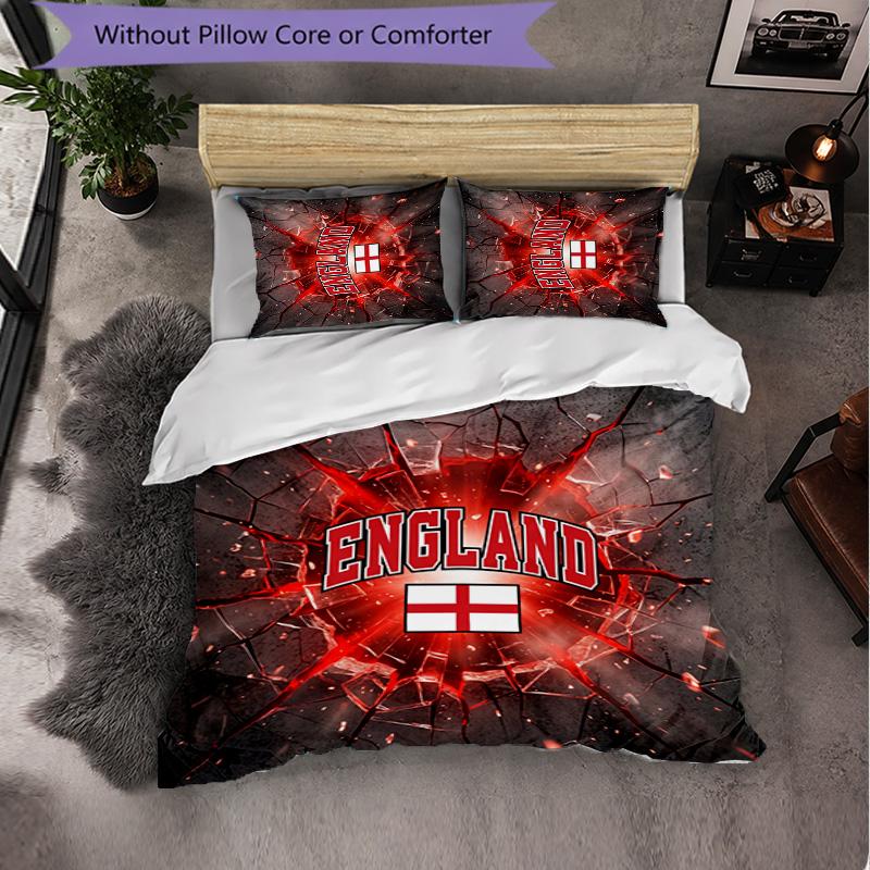 England Football Pattern 3 Pieces Bedding Set Soft Microfiber Duvet Cover with Pillow Cases for Bedroom