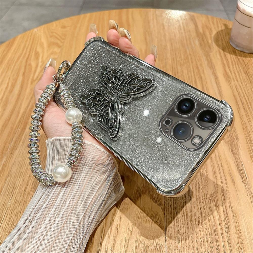 Butterfly Bracket Plating Glitter Phone Case For Samsung A13 A23 A33 A53 A73 A12 A22 A32 A52 A51 Shockproof Cover With Bracelet
