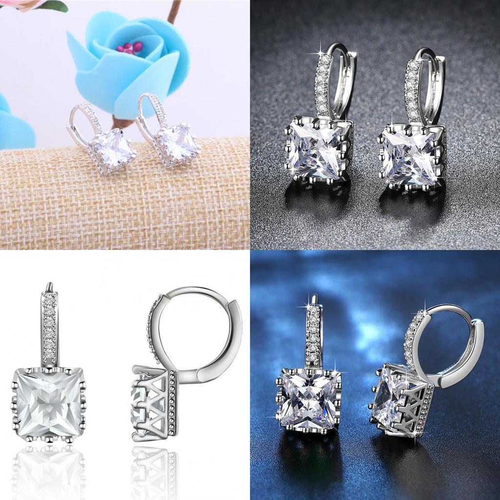 Elegant Silver Color Square Ethnic Crystal Dangle Earrings For Fashionable Women