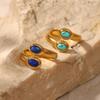 Yori Natural Turquoise Stone Stainless Steel Ring Summer Bohemia Woman Charm Texture Waterproof Jewelry for Women