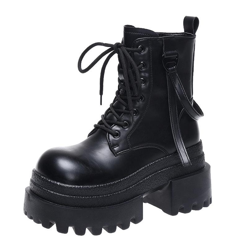 British Martin boots women's 2025 new spring and autumn single boots retro two-wear medium boots thick-soled black short boots