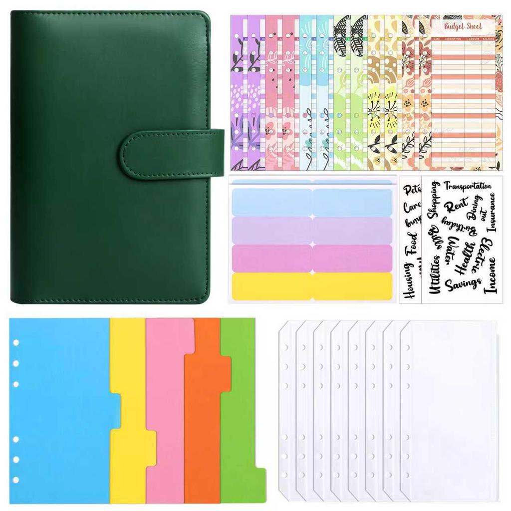 A6 Macaron PU Leather Zipper Budget Notebook with Detachable Loose-Leaf Pages