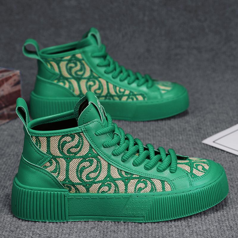 

2024 Hot sale Green Men s Canvas Shoes Red Fashion Print High top Casual Sneakers Men Spring Breathable Vulcanized Shoes Men 39