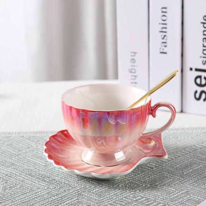 400ml Colorful Pearl Ceramic Mug with Cover and Spoon High Appearance Level for Home Breakfast Milk Tea Cup Coffe Cups