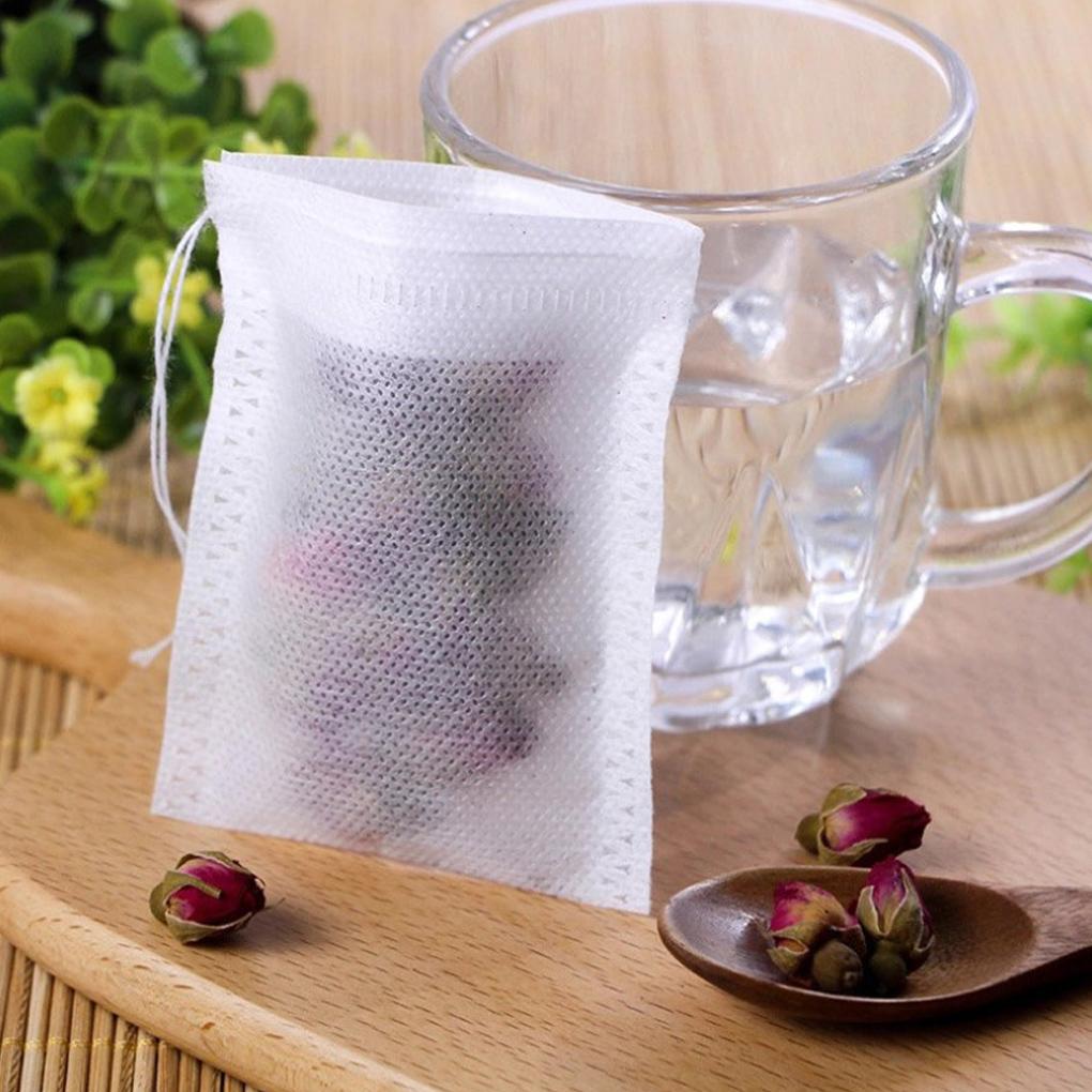 100 Pieces Tea Coffee Drawstring Bags Non-Woven Fabric Breathable Portable Spice Herb Mesh Pouches DIY Crafting Supplies
