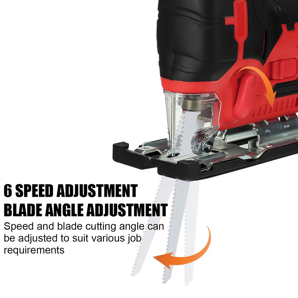 12V 5600RPM 70mm 6 Speed Adjustable Woodworking Power Tool 45 Degree Tilt AnglePortable Cordless Jig Saw Electric Jigsaw