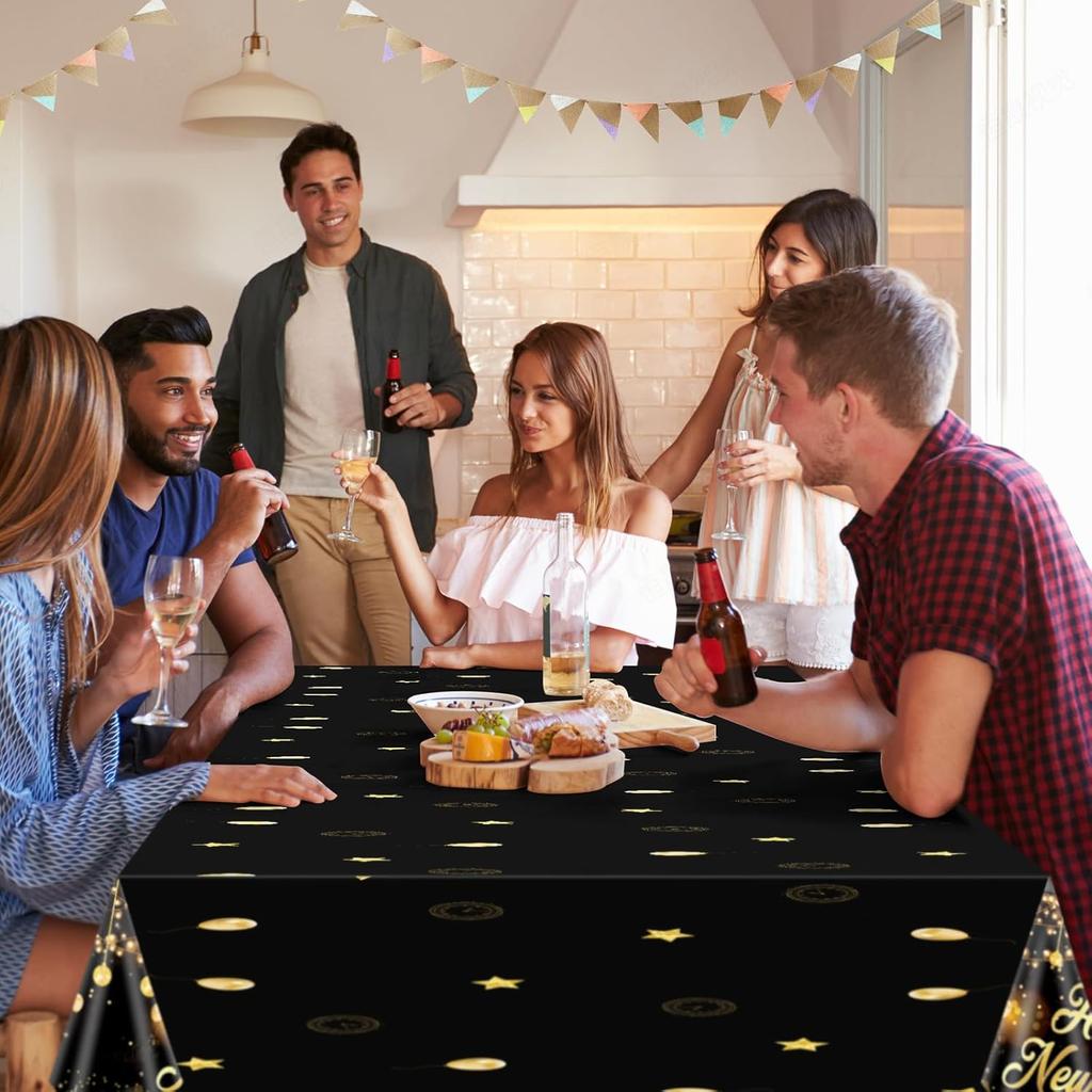 MiniRed Happy New Year Plastic Table Cloth for Parties, Plastic Table Cover 2026, Disposable Party Table Clothes Decorations Supplies(108” X 54”)