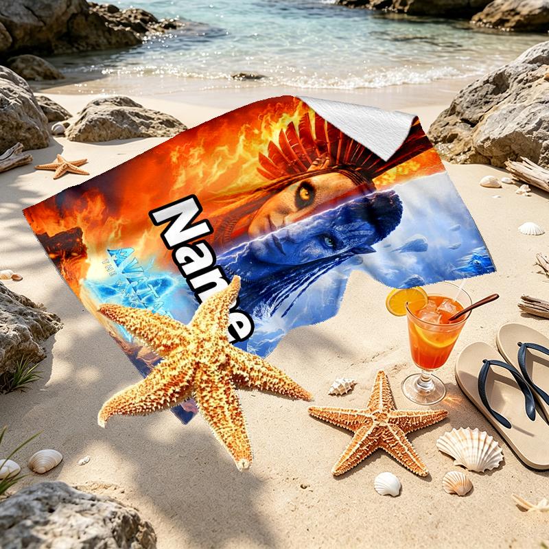 Custom Name Personalized Avatar Print Beach Towel, for Trip Camping Beach Party Home Decor, Birthday Gift for Family & Friends