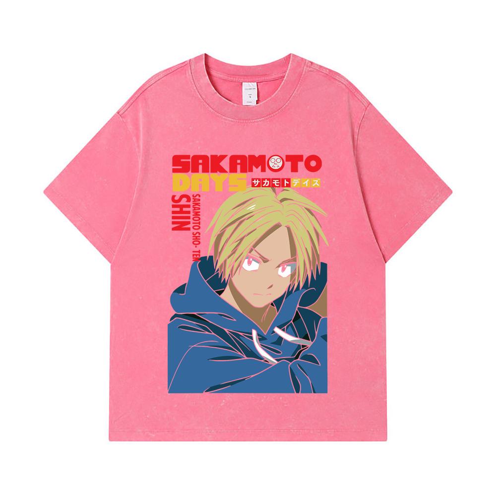 275 GSM Washed T-shirts 100% Cotton Sakamoto Days V8 Shin Print Unisex Heavy Cotton T Shirt