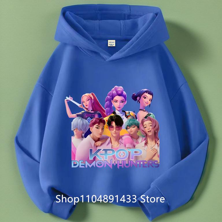 Kpop Dämonenjäger Kinder Logo Merch Hoodies Mädchen Jungen Sportliches Sweatshirt Langarm Lässiger Pullover ohne Kordelzug Hoodie