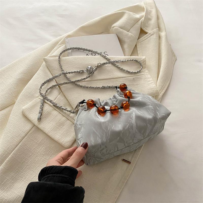 Stylish Medium Soft Pu Bucket Bag With Unique Stitching For Trendy Women серый