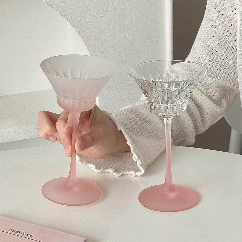 Japanese Style High Aesthetic Frosted Fink Goblet Women New Household 110ml Creative Cocktail Glass 2025 Round Crystal Glass