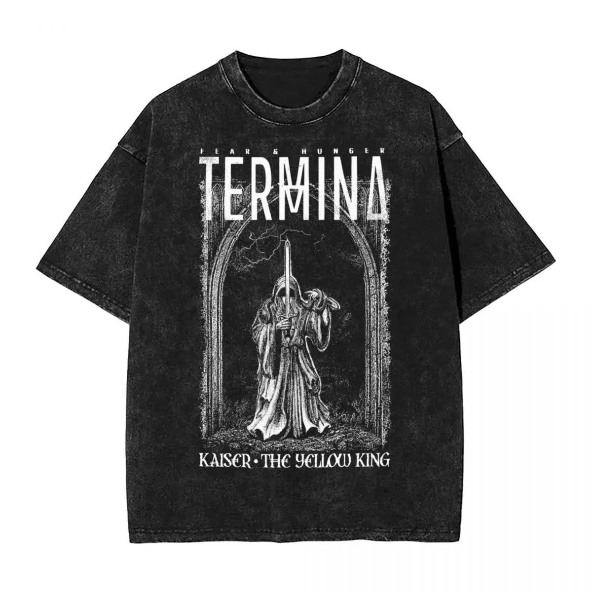 

Washed T Shirt Fear And Hunger Termina Kaiser The Yellow King Unisex TShirt Harajuku Streetwear Cotton Round Neck Tshirt M