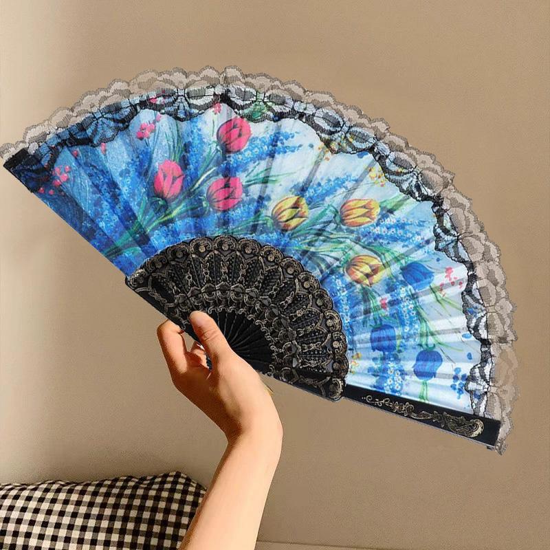 1Pc Plastic Folding Flower Crafts Floral Hand Dancing Spanish Style Wedding Party Decoration Lace Fan