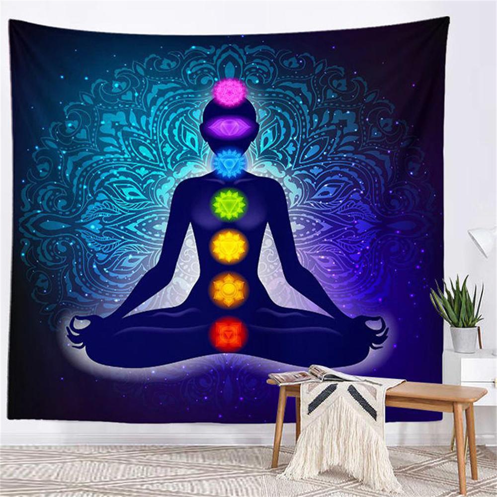 

Indian Buddha Statue Meditation 7 Chakra Tapestry Wall Hanging Mandala Tapestries Wall Cloth Psychedelic Yoga Decoration Blanket 74x94cm(29x37in)