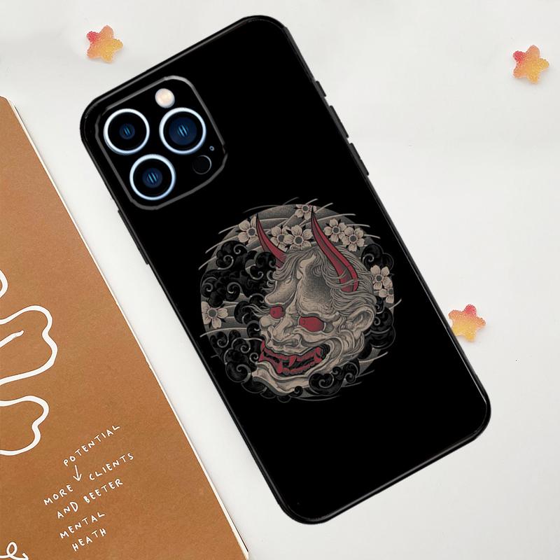 Japanese Oni Hannya Demon Mask Phone Case For iPhone 17 Pro Max 11 14 15 16 Pro Max 12 13 Mini 16 Plus 16e 17 Air Funda