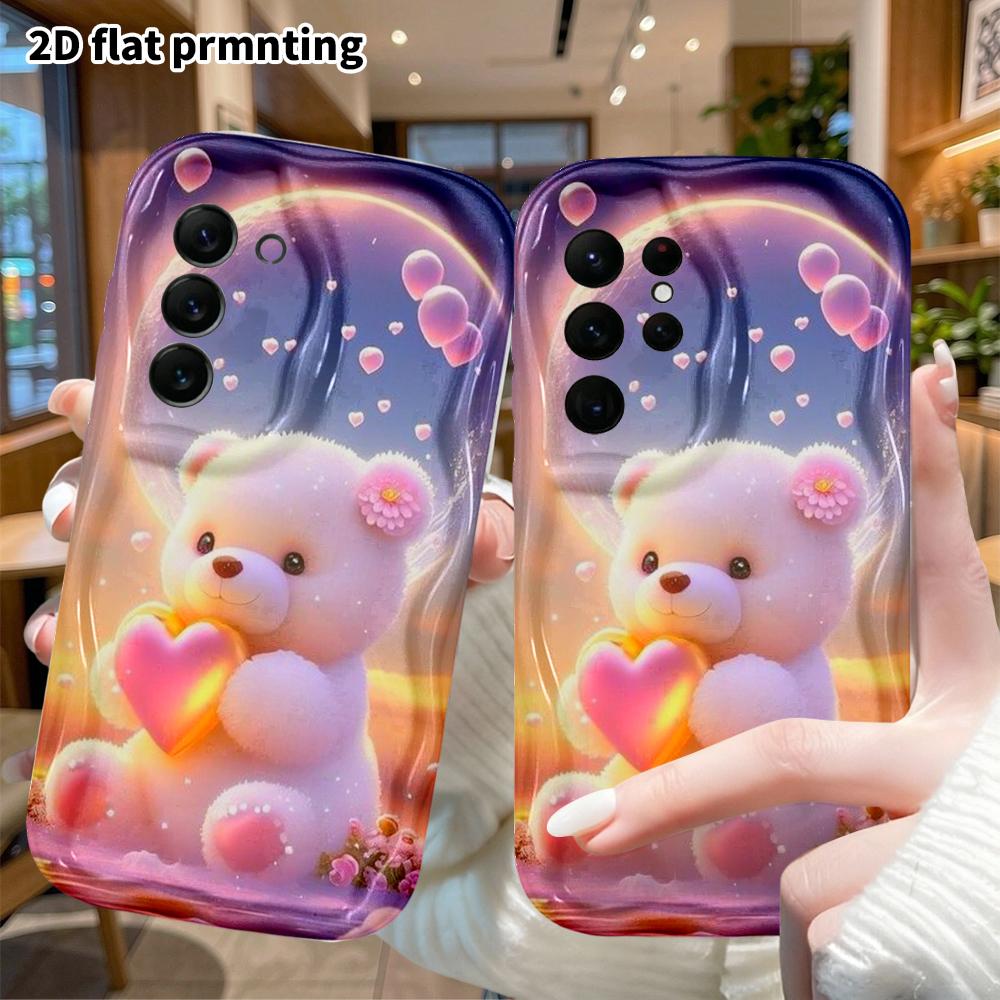 Phone Case: 2D flat, suitable for Samsung Galaxy A34 A35 M05 M06 S20 S22 S21 FE Plus 5G protective cases, featuring moon, heart, and little bear, perf