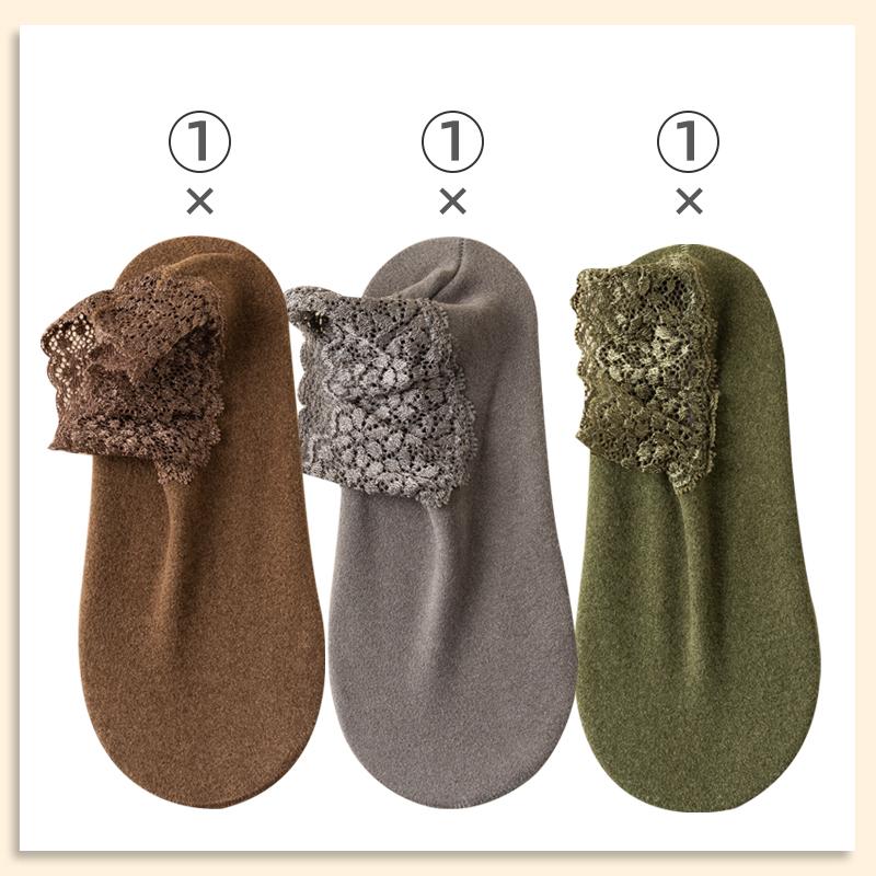 6pcs=3 Pairs Autumn Winter Women Soft Velvet Lace Socks Thick Silk Socks Non-Slip Bottom Solid Fashion Lace Breathable Sock