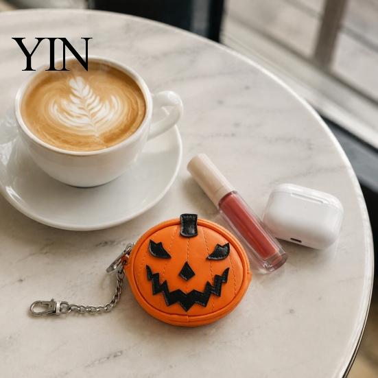 Dekorativer Taschenanhänger für Halloween Mini-Münzbörse Schlüsselanhänger, Kürbis Geldbörsen-Anhänger, Falsches niedliches geformtes Etui Leder Kleingeld Kartenhalter, Geschenke Damen