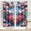 2PCS Blue Base Pink Flower White Dove Heart Curtains   Spring Blossoming Romance   Bedroom and Living Room   Pull up Pocket Style