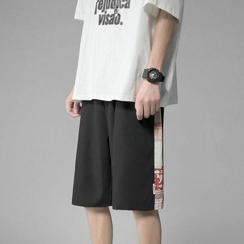 Men's Summer Printing Cooling Ice Silk Stitching Shorts Loose Outer Wear Wide-leg Five-point Pants Casual All-match Shorts