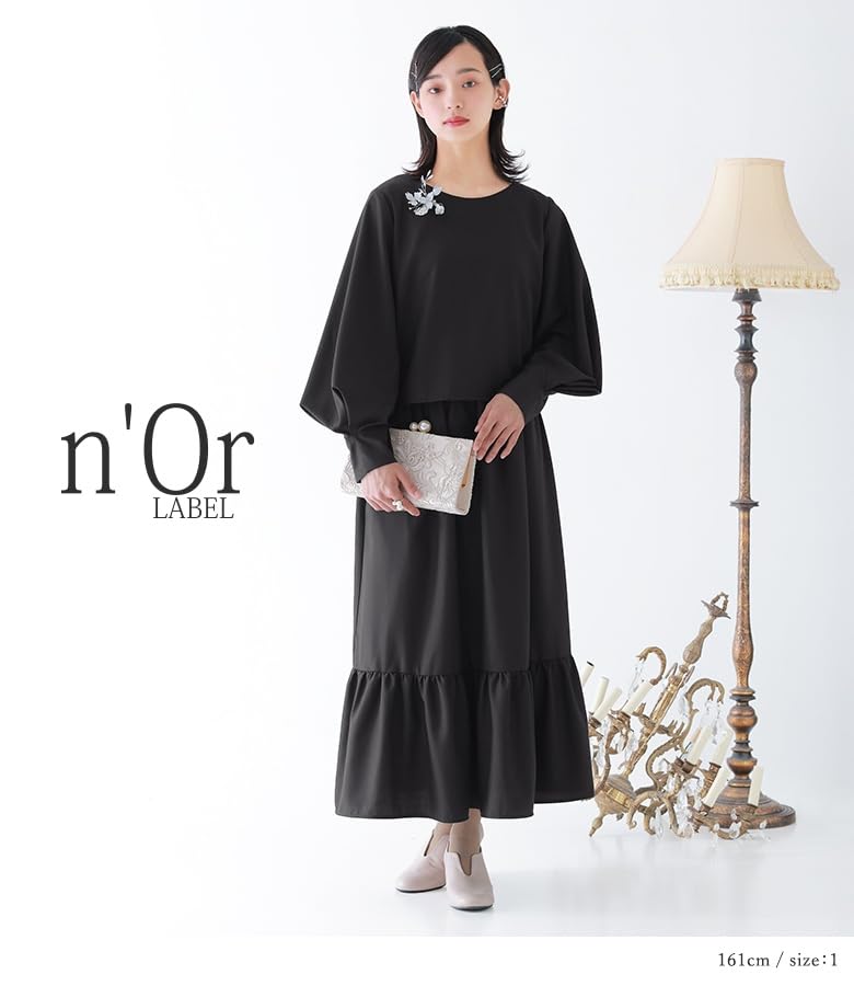 Oshare Walker Tiered Long Sleeve Tiered Layered Dress with Voluminous Sleeves and and Occasion Design n'OrLABEL Dress, Women's Tucks, Black, Formal,