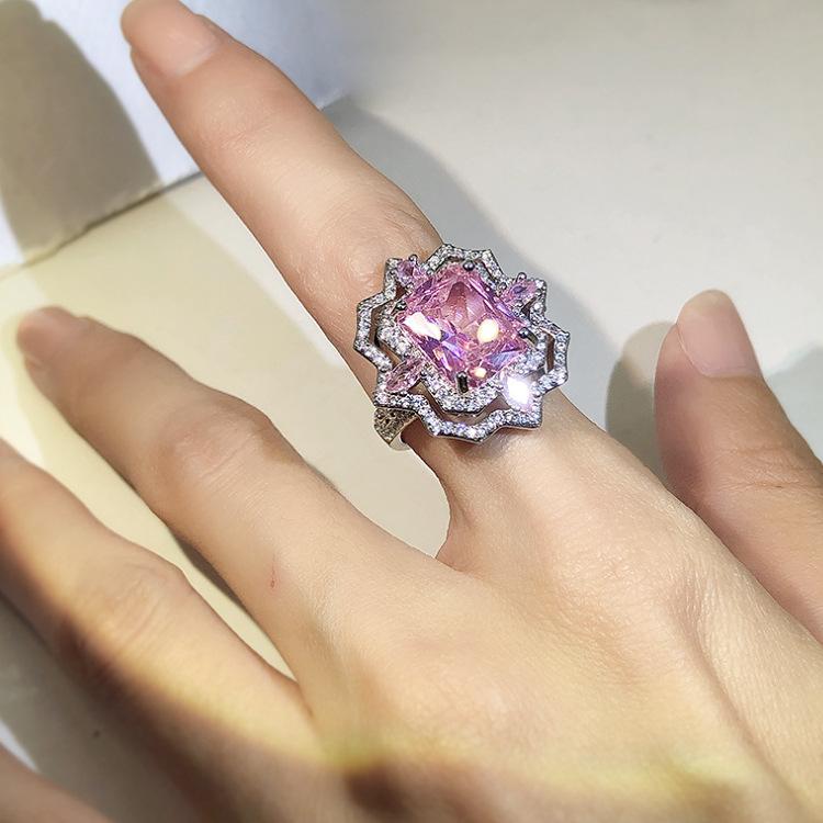 High Carbon Diamond High Tech Diamond Colored Ice Flower Cut Open Ring Girl Celebrity Jewelry