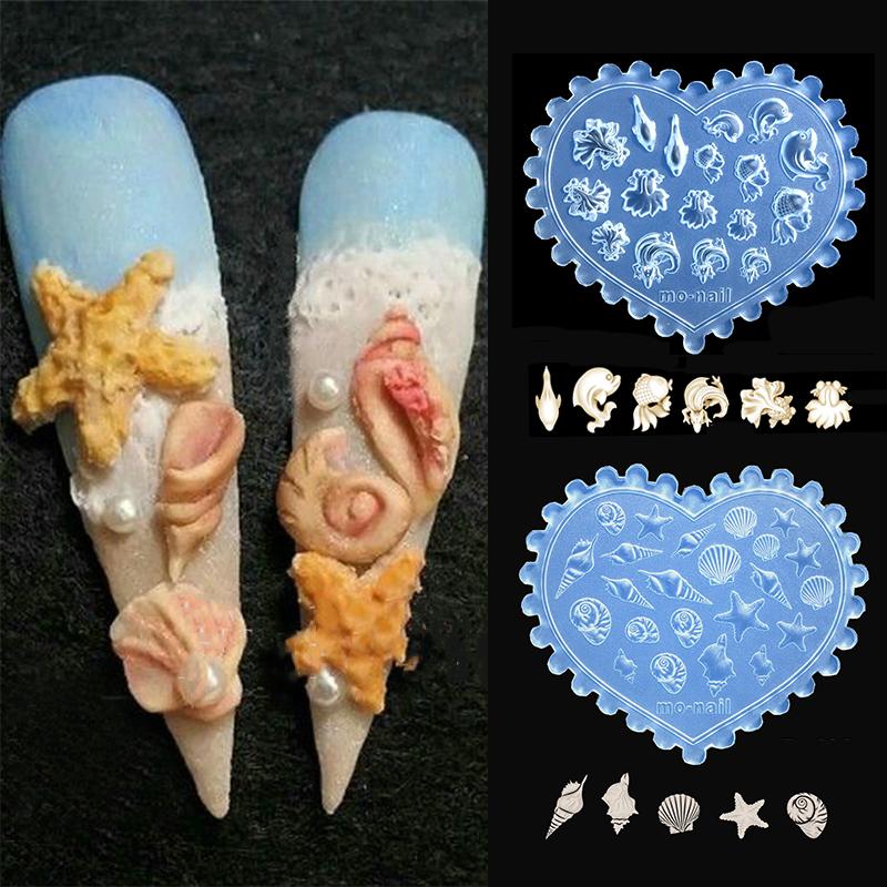 1Pcs Ocean Theme Sea Shell Goldfish Starfish Cherry Strawberry 3D Acrylic Nail Mold Nail Decorations Diy Silicone Manicure Mold