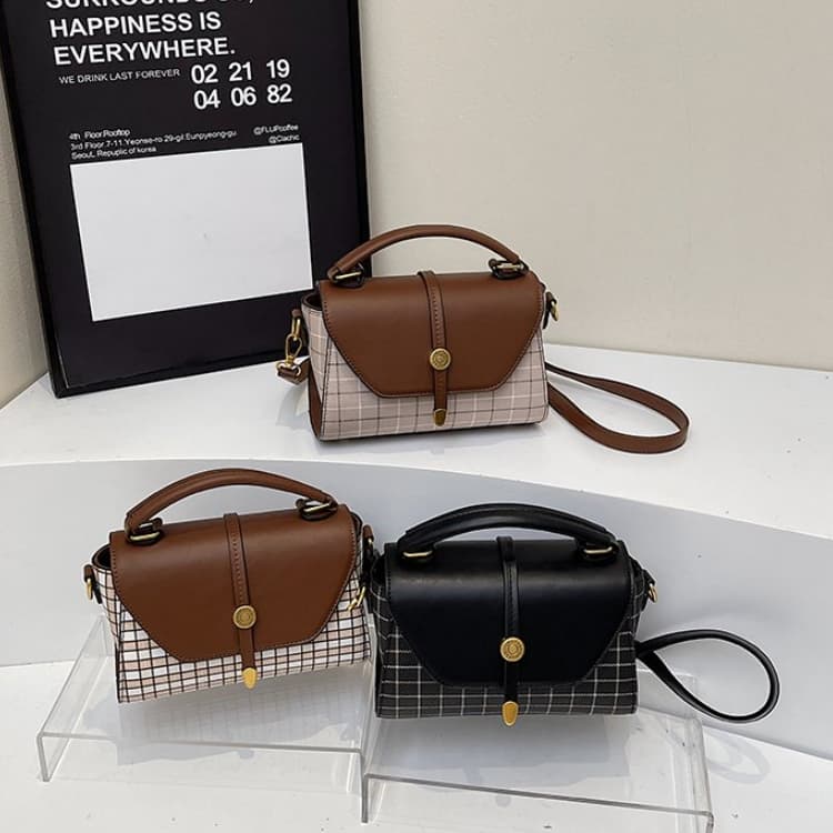 Plaid Splicing Flip Small Square Bag Women's Portable Messenger Bag