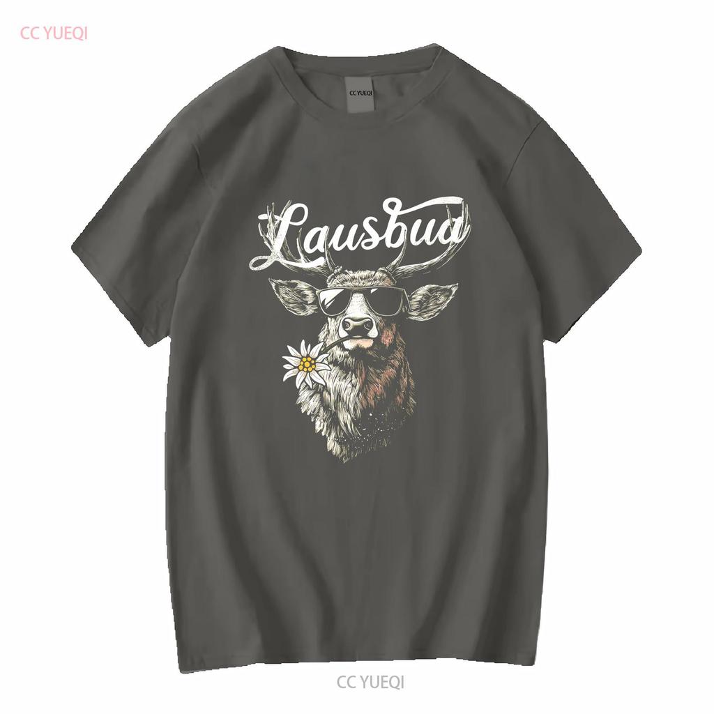 Men's T Shirt Costume Hisch Alpen Edelweiss Lettering Lausbua Bavaria Vintage Washed Stylish Soft Stretched Designer Clothes