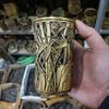 Chinese Old Pure Brass Bamboo Joint Hollow Out Brush Pot Pencil Holder