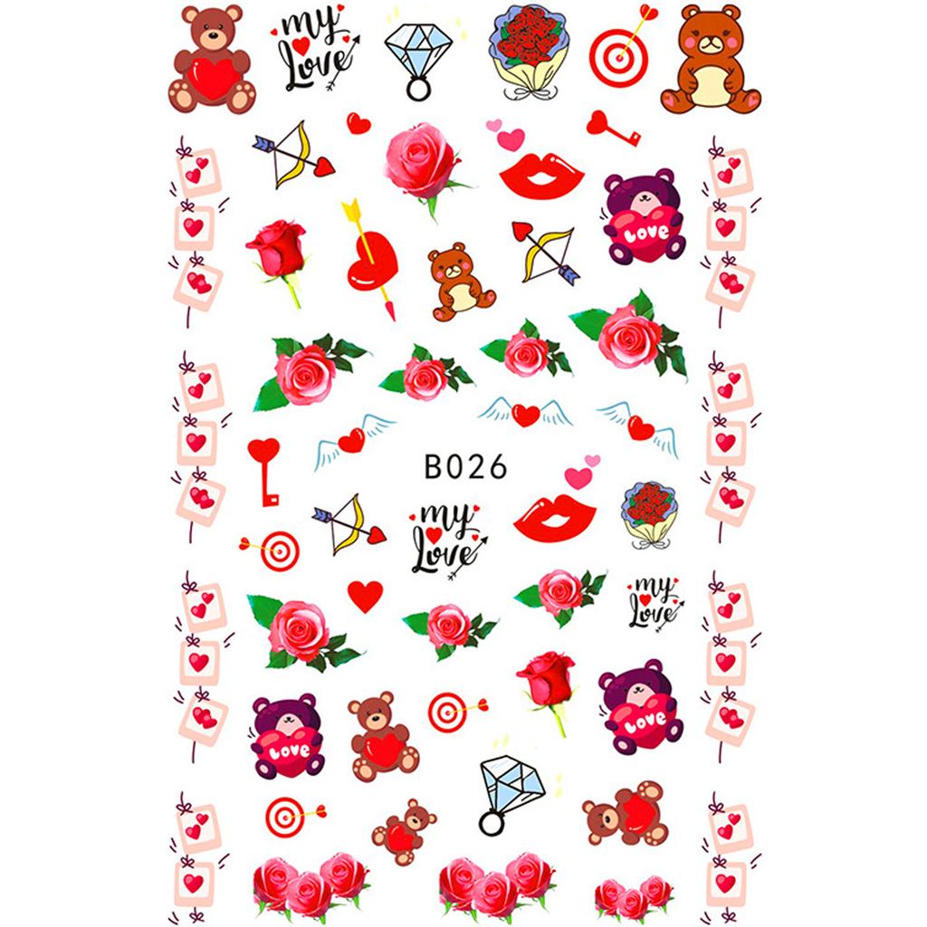 12 Sheets Valentine's Day Nail Art Stickers Red Lips Heart Shape Nail Decal Decoration