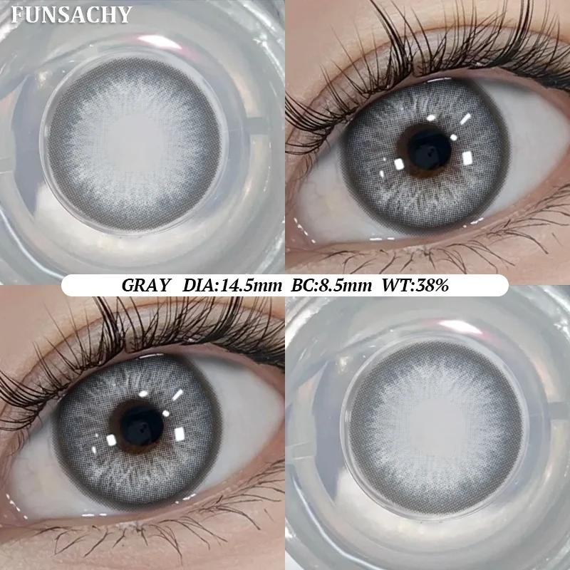 FUNSACHY Color Contacts 1Pair Natural Brown Korean Big Eye Contact Lenses for Eyes Beauty Gray Pupils Colored Soft Lens Yearly