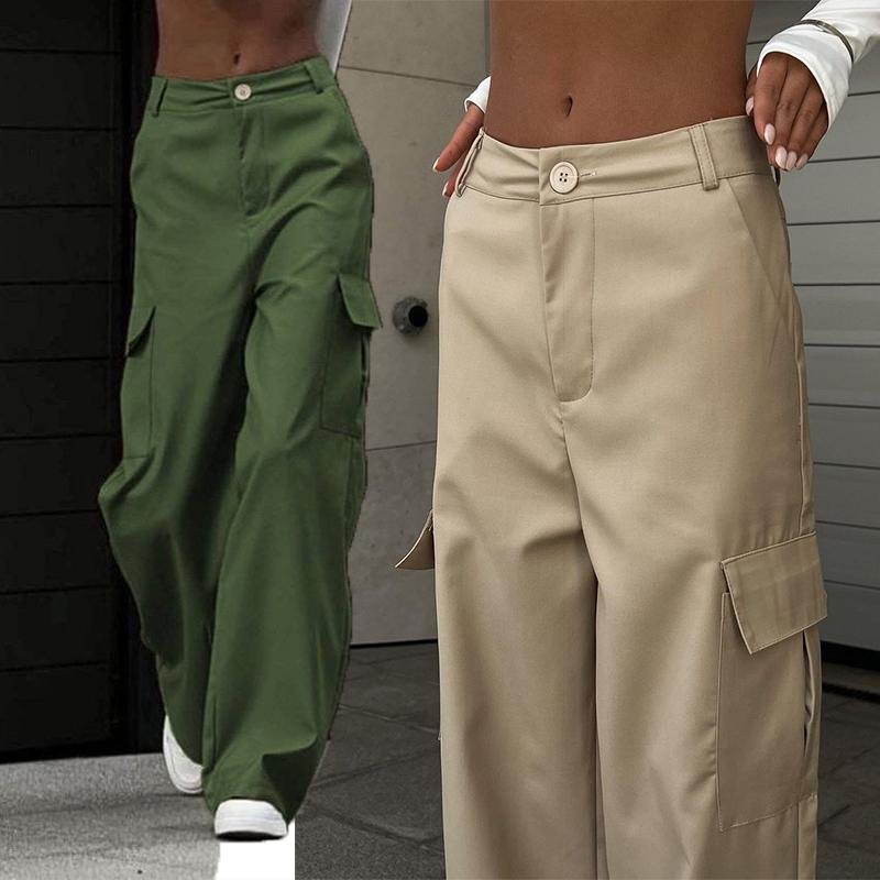 Women's Street Style Design Sports Pants Fashion Solid Color Female High Waisted Straight  Cargo Trousers