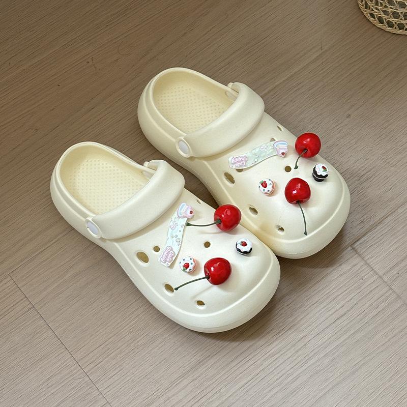 Cave shoes female cute cherry DIY summer new wear fashionable versatile height increase thick sole non-slip bag head slippers
