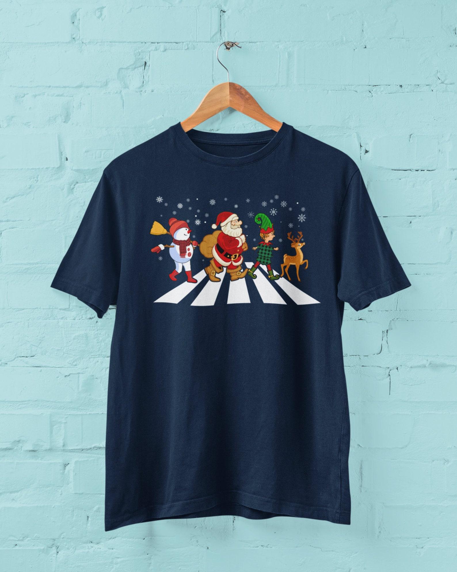 Funny Christmas T-Shirt: Santa, Snowman & Reindeer Abbey Road Style 2XL