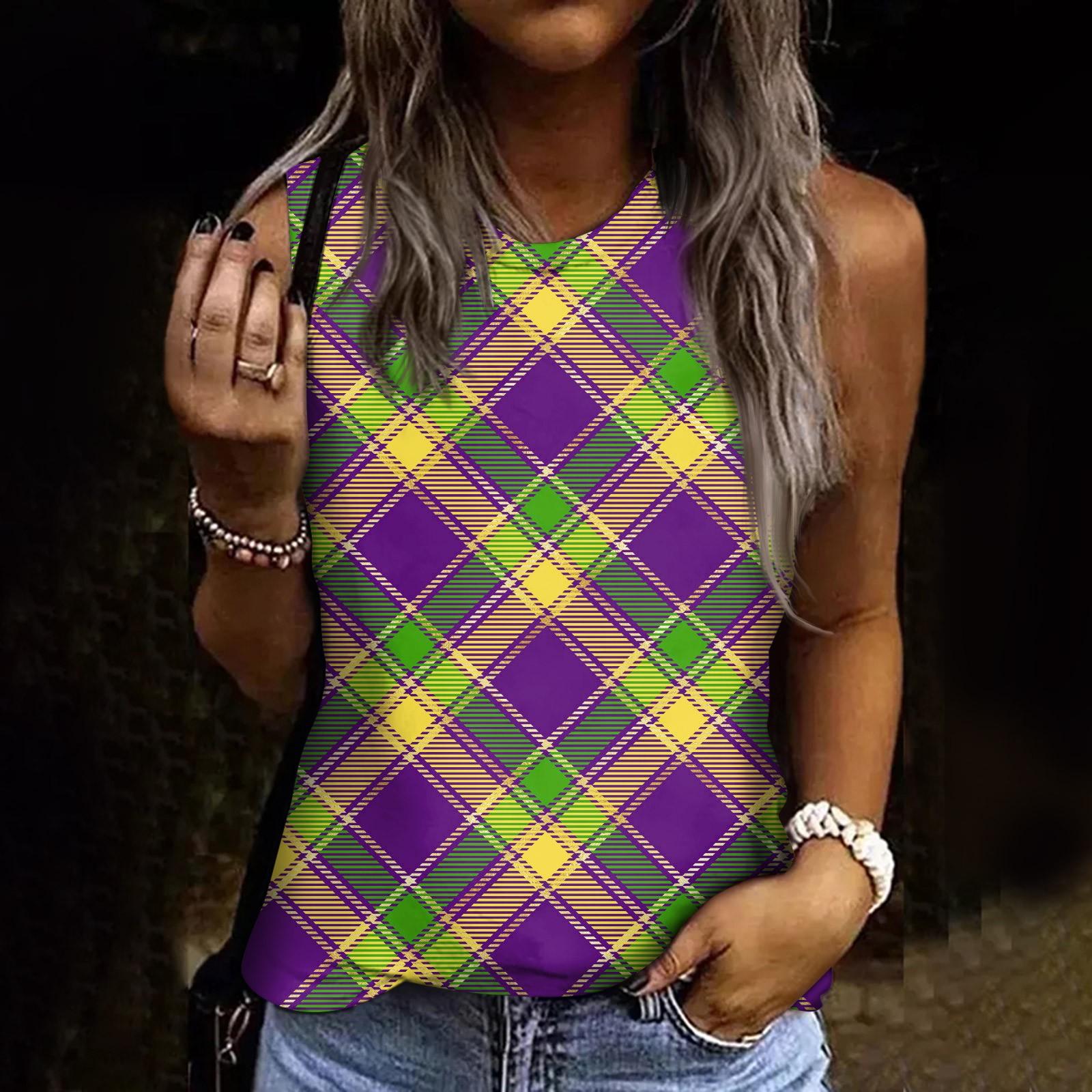 

Женская модная футболка без рукавов с круглым вырезом и карнавальным принтом для отдыха S жёлтый