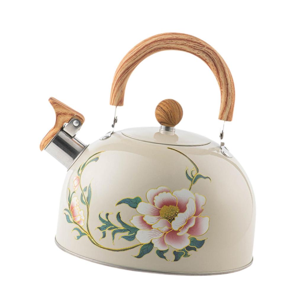 Stovetop Kettle Stainless Steel Whistling Teapot with Wooden Handle Large Capacity Boiling
