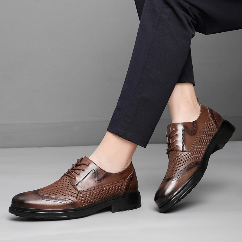 British Style Men's Genuine Leather Shoes Retro Brown Men's Business Work Shoes High-end Banquet Groom Wedding Dress Shoes