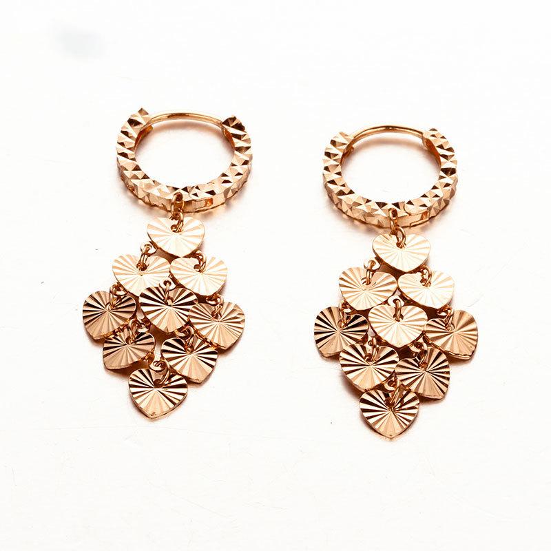 Exquisite Russian 585 Purple Gold Earrings Women S Pure Color Gold Plated Rose Gold Fringed Love Super Fairy Light Luxury Ear Buckles