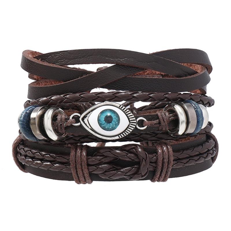 Vintage mehrlagiges Legierungs-Lederarmband Trend gewebtes Wachsschnur-Lederhandseil