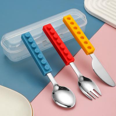 3pcs DIY Colorful Building Blocks Spliced Forks Spoons Tableware Student Salad Tableware Set Fit Kitchen Tool