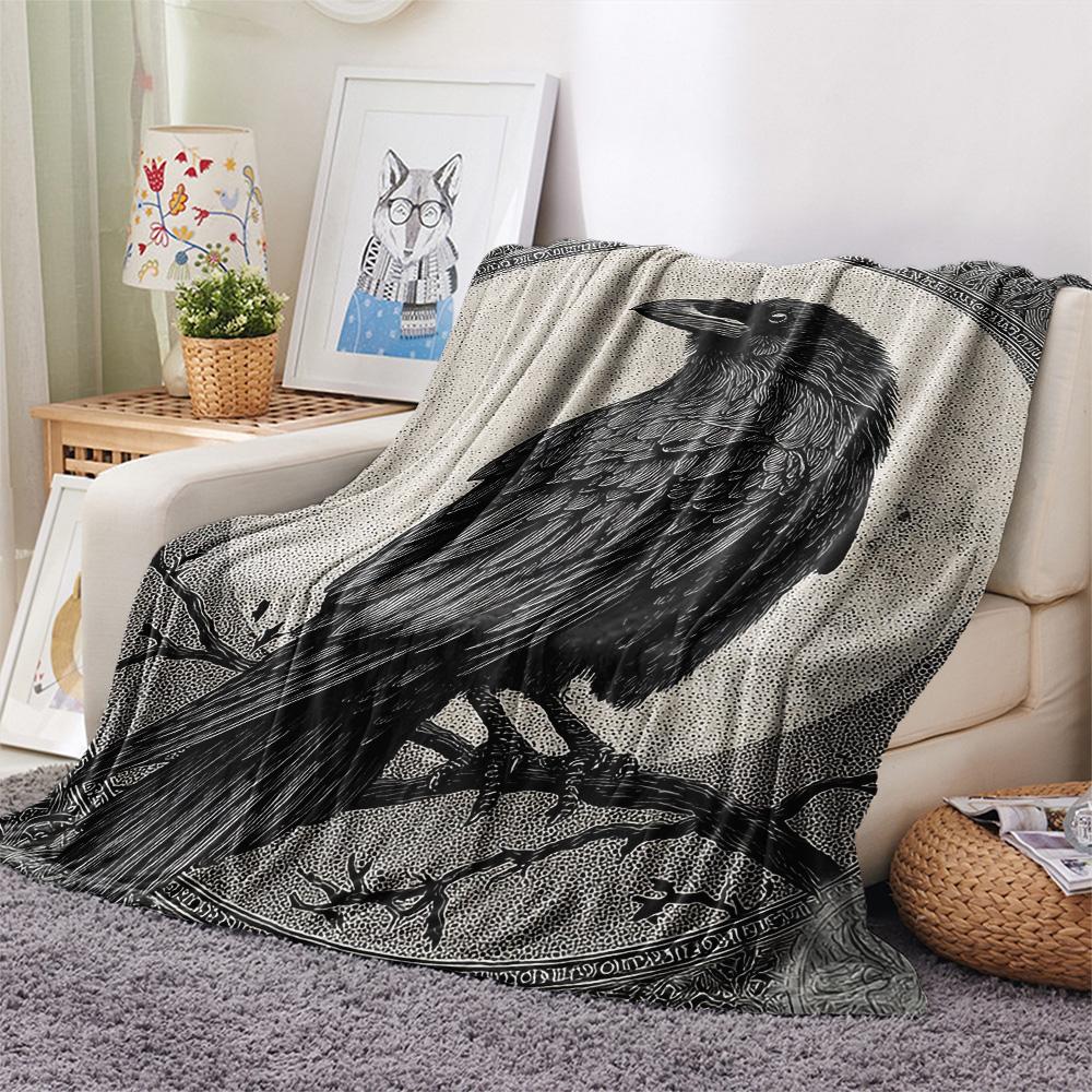 Crow Print Flannel Blanket, High quality Comfortable for All Seasons, Home Decor, Warmth and Comfort, Perfect for Christmas Gifts