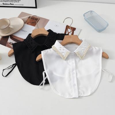 Beading White Chiffon Fake Collar Lapel Shirt Fake False Collar Woman Black Detachable Collars For Women Half Shirt Faux Col Tie