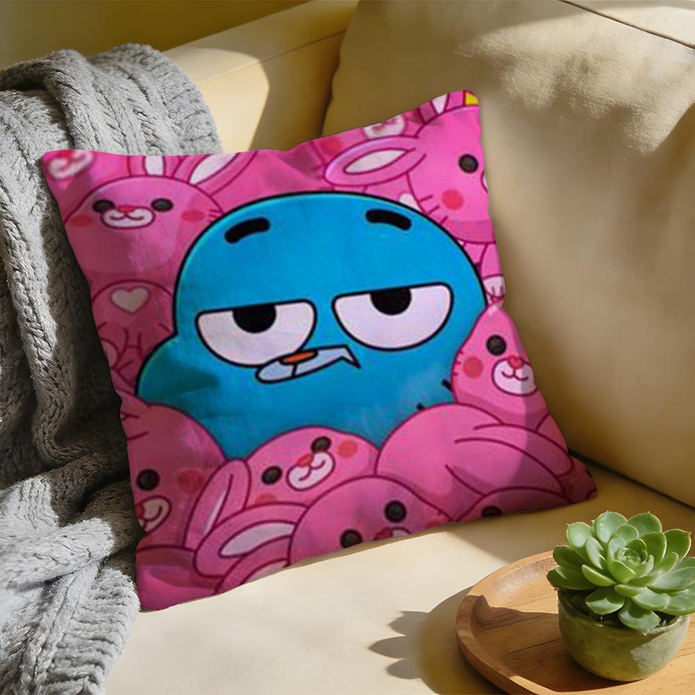 Cushion Cover Washed Linen Soft Breathable Decorative Case For Sofa Home Cartoon GGumball DDarwin Pillow cover